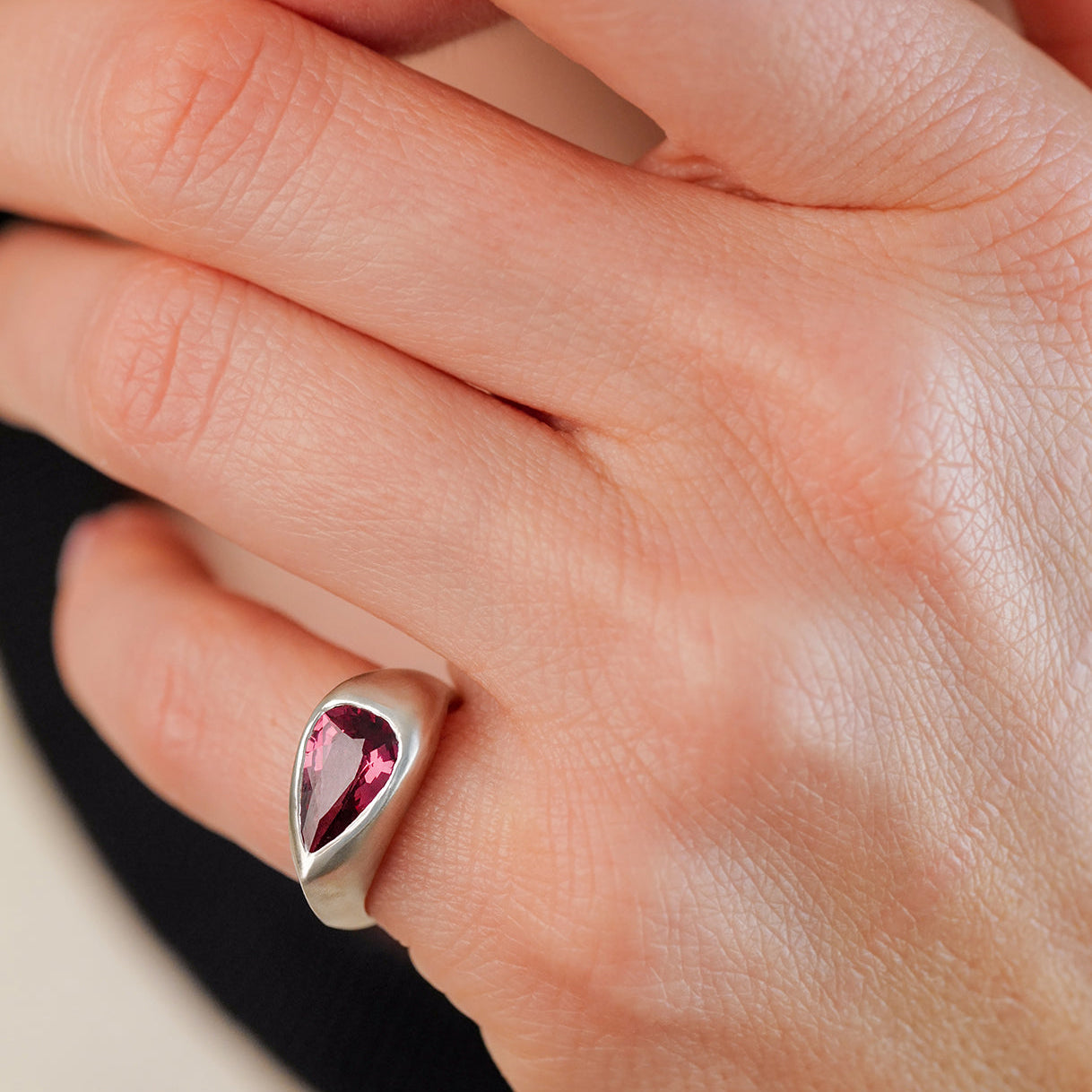 Pear Rhodolite Candy Pinky Ring