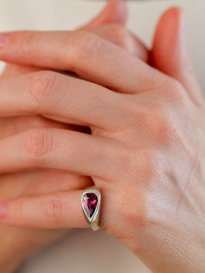 Pear Rhodolite Candy Pinky Ring