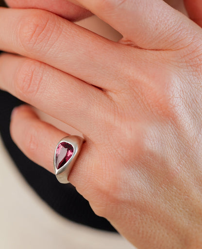 Pear Rhodolite Candy Pinky Ring